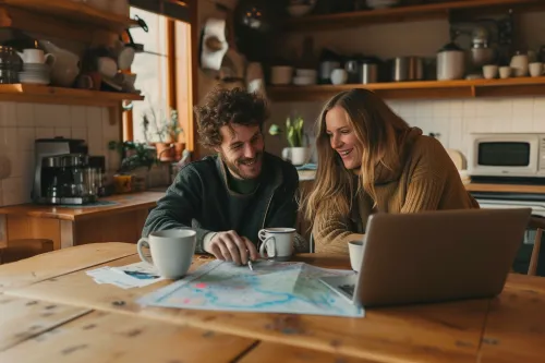 Voyageur réservant une nuit en auberge de jeunesse de ski, comparant les meilleurs tarifs en ligne pour économiser