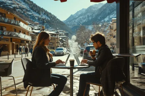 Paysage urbain et montagneux d’Andorre symbolisant un environnement idéal pour s’installer en télétravail longue durée