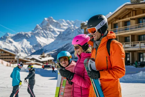 Famille profitant d’un séjour ski tout compris en montagne, forfaits et hébergement inclus pour réduire le budget vacances